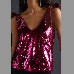 Maeve By Anthropologie Sequined Tie Strap Top